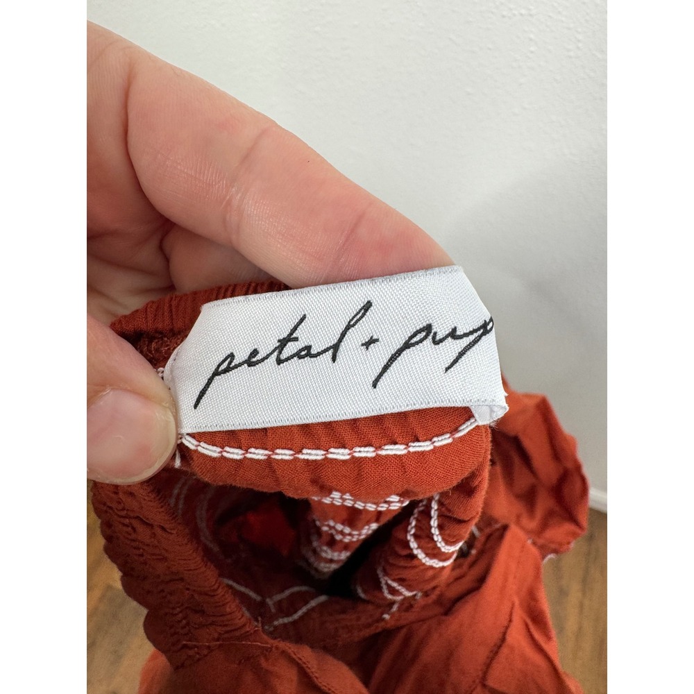 Petal + Pup Rust Orange Smocked Puff Sleeve Cotton Midi Dress Womens Size 4 - Picture 4 of 8